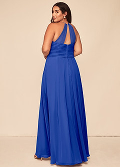 Azazie Ginger Vestidos de damas de honor Vestido de Azul Real de Gasa de Corte en A con Halter Plisado image11