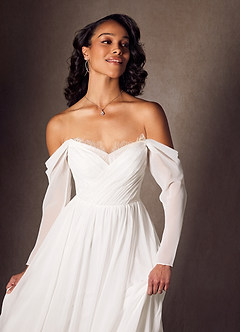 Azazie Lilith Wedding Dresses Diamond White A-Line Sweetheart lace Chiffon Dress image3