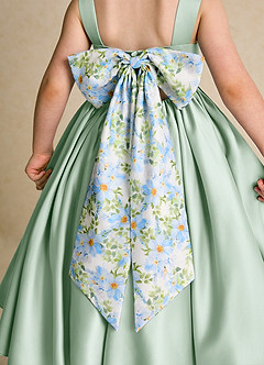 Azazie Doodlebug Robe Demoiselle D'honneur Fillette Robe Trapèze en Mat Satiné Arc Agave image5