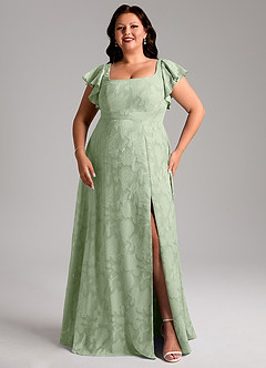 Azazie Bondi Bridesmaid Dresses Dusty Sage A-Line Side Slit Floral Burnout Dress image10