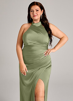 Azazie Jemma Brautjungfernkleider Etui Plissee Stretch-Satin Kleid Gartensalbei image9