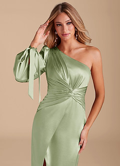 Azazie Asher Final Sale Black Sheath One Shoulder Metallic Satin Dress image2