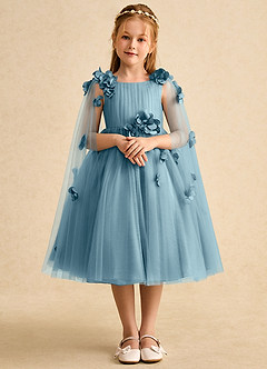 Azazie Staria Blumenmädchenkleider Ballkleid Gestreift Tüll Kleid Stimmungsvolles Blau image1