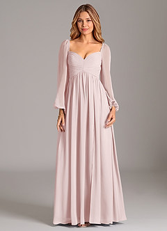 Azazie Alia Bridesmaid Dresses Blushing Pink A-Line Long Sleeve Chiffon Dress image7