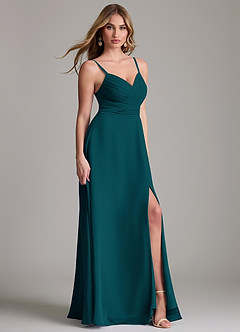 Azazie Terese Bridesmaid Dresses Pine A-Line Pleated Chiffon Dress image3
