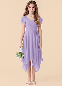 Azazie Janeaurelia Junior Robe Trapèze en Mousseline de soie Plissé Lilas image1
