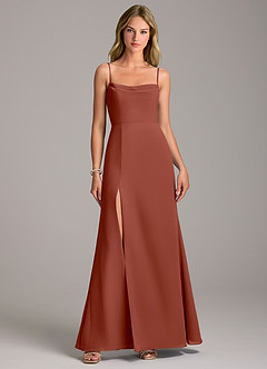 Azazie Tahlia Bridesmaid Dresses Auburn A-Line with Belt Chiffon Dress image4
