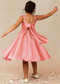 Azazie Cutie Pie Flower Girl Dresses Coral A-Line Pleated Matte Satin Dress image2