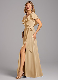 Azazie Lainey Robes de demoiselle d'honneur Robe Trapèze en Satin extensible avec poches Or image5
