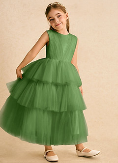 Azazie Marshmallow Flower Girl Dresses Basil Ball-Gown Bow Tulle Dress image4