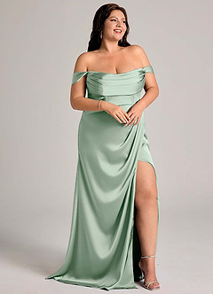 Azazie Johana Bridesmaid Dresses Agave Mermaid Off the Shoulder Stretch Satin Convertible Dress image13