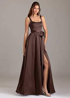 Azazie Elliott Final Sale Ganache A-Line with Pockets Stretch Satin Dress image1