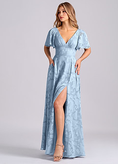 Azazie Kimber 신부 들러리 드레스 A라인 포켓이 있는 플로럴 번아웃 바닥 길이 드레스 image6