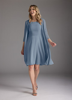 Azazie Shirley Mère de la mariée Robes Robe Trapèze en Mousseline de soie Plissé Scoop Violet Crépusculaire image2