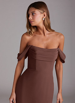 Azazie Saige Bridesmaid Dresses Espresso A-Line Off the Shoulder Chiffon Convertible Dress image5