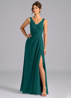 Azazie Bernice Final Sale Peacock A-Line Pleated Chiffon Dress image1