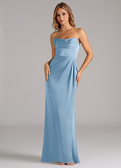 Azazie Johana Brautjungfernkleider Wandelbar Meerjungfrau-Linie Schulterfrei Stretch-Satin Kleid Puderblau image5