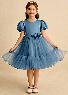 Azazie Cocoa Abiti da Ragazza di Fiori Abito Principessa in Tulle Plissettato Bermuda image5