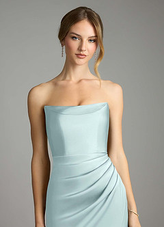 Azazie Leonis Bridesmaid Dresses Sea Glass Mermaid Pleated Stretch Satin Convertible Dress image4