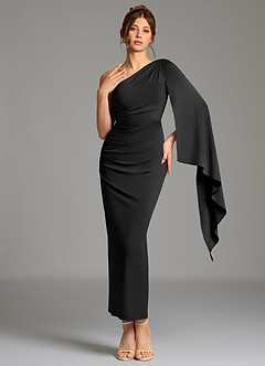 Azazie Jana Bridesmaid Dresses Black Sheath Long Sleeve Premium Stretch Jersey Dress image1