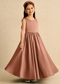 Azazie Nellia Flower Girl Dresses Bronzer A-Line Bow Matte Satin Dress image4
