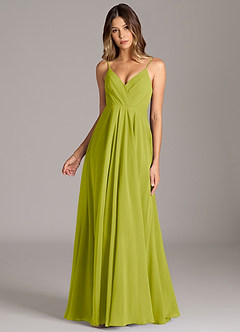 Azazie Amani At-home Try On Dresses Black A-Line Pleated Chiffon Dress image4