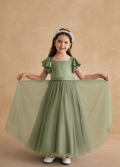 Azazie Suzy Robe Demoiselle D'honneur Fillette Robe Trapèze en Tulle avec manches Pistache image5