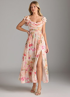 Azazie Anaya Bridesmaid Dresses Abstract Bouquet Floral A-Line Pleated Chiffon Dress image1