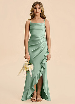 Azazie Mia Junior Agave Mermaid Pleated Stretch Satin Dress image3