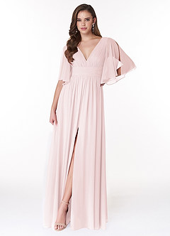 Azazie Temeka Brautjungfernkleider A-Linie Gestreift Chiffon Kleider Zartrosa image1
