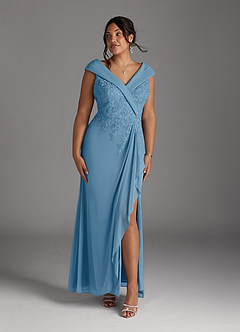 Azazie Calathea Abiti per la Madre della Sposa Abito A-Line in Pizzo Blu Acciaio image6