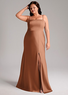 Azazie Lidia Vestidos de damas de honor Vestido de Bronceador de Satén Elástico de Corte Sirena con Corte Lateral image1