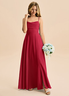 Azazie Bear Junior Robe Trapèze en Mousseline de soie Plissée Écarlate image3