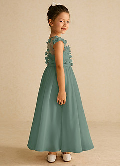 Azazie Arlo Flower Girl Dresses Eucalyptus A-Line Bow Chiffon Dress image3