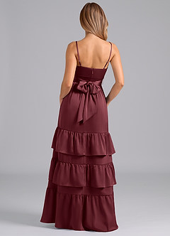 Azazie Nathalia Vestidos de madrinha de casamento Vestido Merlot de Cetim elástico de Linha A com Plissado image6