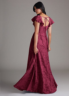 Azazie Bondi Bridesmaid Dresses Burgundy A-Line Side Slit Floral Burnout Dress image8