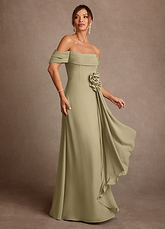 Azazie Amherst Abiti per la Madre della Sposa Abito A-Line in Chiffon a Spalla Scoperta Verde Muschio image2