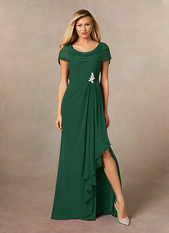 Azazie Mary vestidos de madre de la novia Vestido de Verde Oscuro de Gasa de Corte En A con Corte Lateral image1