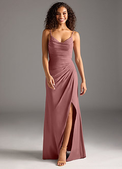 Azazie Deandra Robes de demoiselle d'honneur Robe Sirène en Mousseline de soie Plissée Rose Du Désert image5