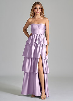Azazie Faye Robes de demoiselle d'honneur Robe Trapèze en Satin extensible Rayé Frostiges Flieder image3