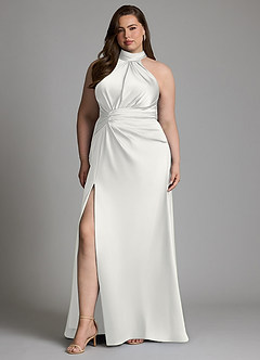 Azazie Gracelynn Vestidos de damas de honor Vestido Blanco de Satén Elástico de Corte Recto con Plisado image10