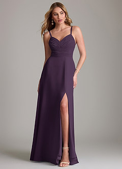 Azazie Terese Vestidos de damas de honor Vestido de Ciruela de Gasa de Corte en A con Plisado image1