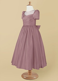Azazie Anirra Flower Girl Dresses Ball-Gown Pleated Matte Satin Tea-Length Dress image9