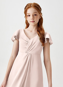 Azazie Soren Junior Abito A-Line in Raso Elasticizzato Increspato Rosa Rossore image1