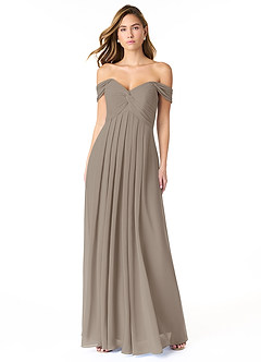Azazie Kaitlynn Bridesmaid Dresses Taupe Empire Ruched Chiffon Convertible Dress image2