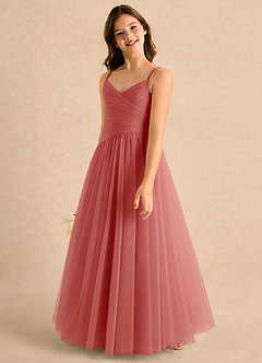 Azazie Poppy Girls Formal Flower Girl Dresses Antique Rose A-Line Pleated Tulle Dress image6