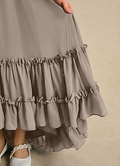 Azazie Kass Flower Girl Dresses Taupe A-Line Pleated Chiffon Dress image7
