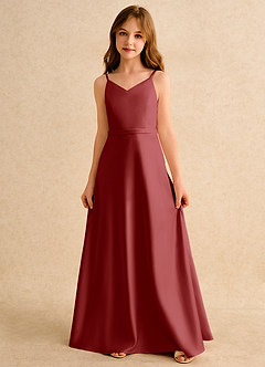 Azazie Fishie Girls Formal Sukienki dla dziewczynek sypiących kwiaty Linia A Matowy satynowy Długość podłogi Sukienka image4