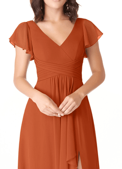 Azazie Omari Vestidos de damas de honor Vestido de Naranja Quemada de Gasa de Corte en A image5