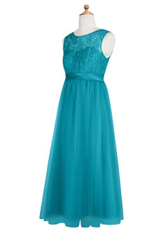 Azazie Georgette A-Line Lace Tulle Floor-Length Junior Bridesmaid Dress image10